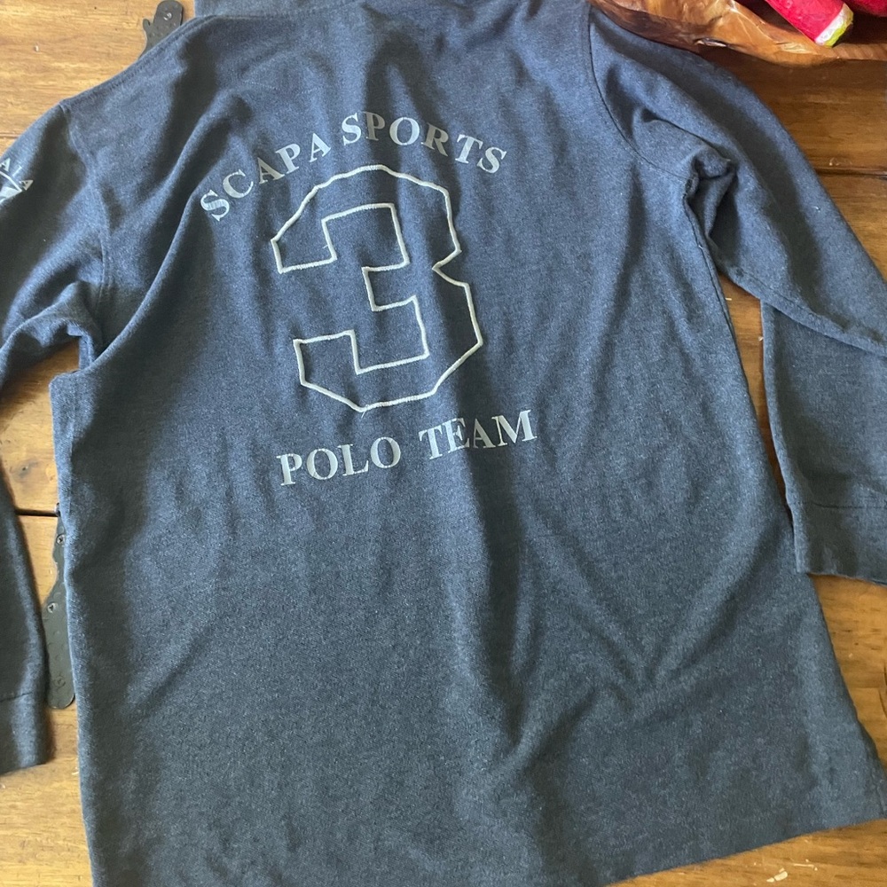 Vintage SCAPA SPORTS POLO TEAM #3 Long SLEEVE Collared SHIRT SIZE Medium M Gray - Picture 7 of 11